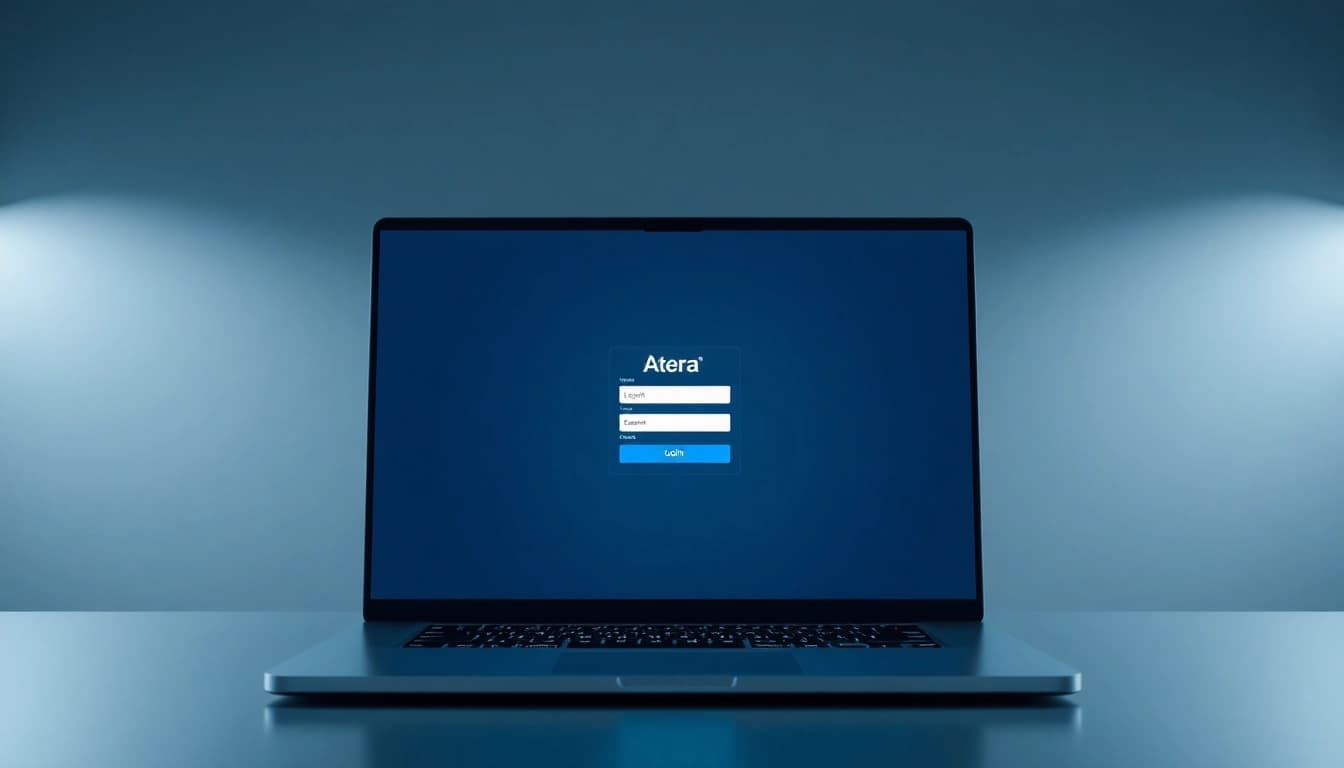 Atera login interface showing secure authentication process on a laptop.