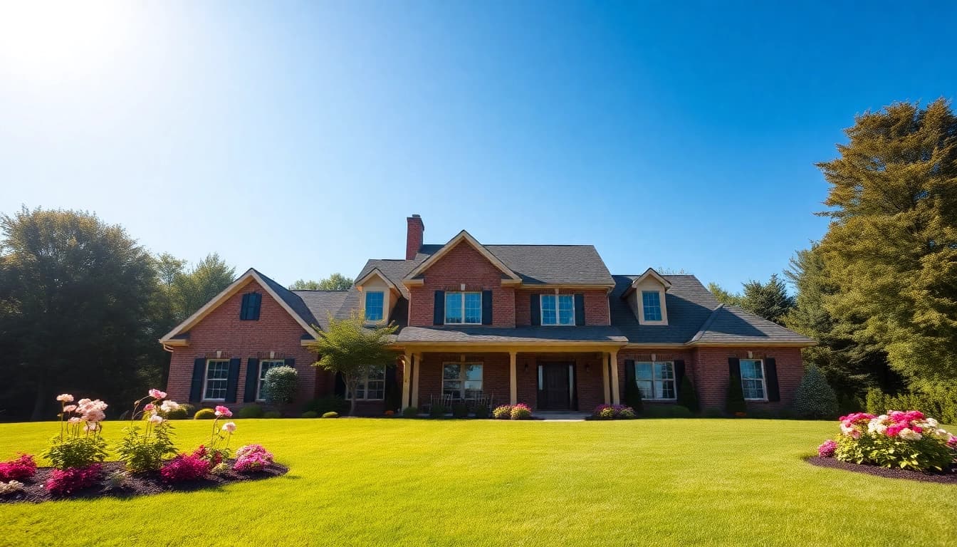 Colonial home new build construction showcasing a traditional two-story house with landscaped surroundings.