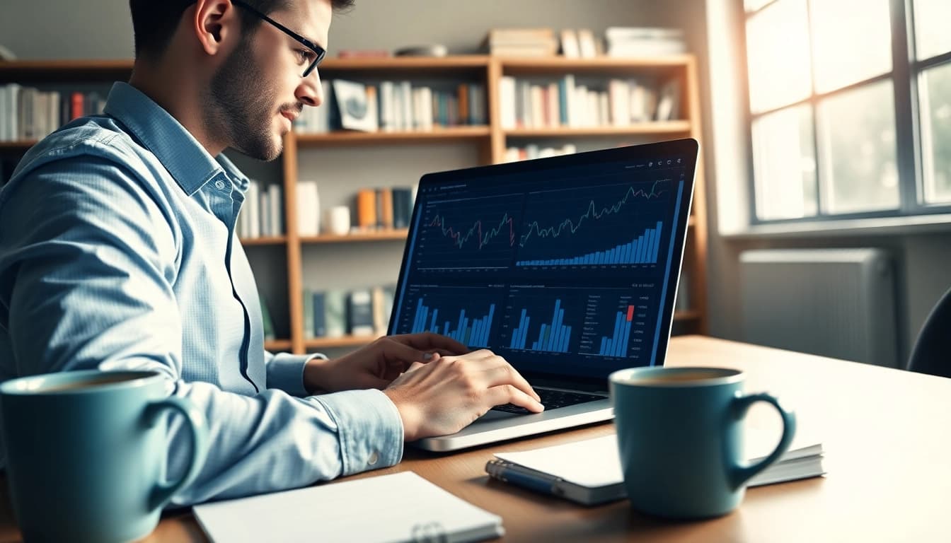 Analyze data insights through https://wpedition.com in a modern office atmosphere, promoting productivity.