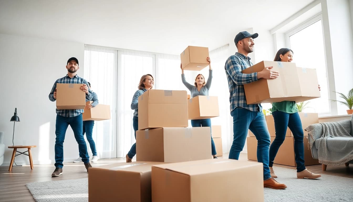 Efficient team of professional movers in a modern setting, showcasing a reliable Toronto moving company.