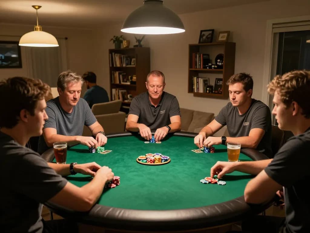 Engaging home poker night with players enjoying a Texas Hold'em game, highlighting dn 88's strategic gameplay.