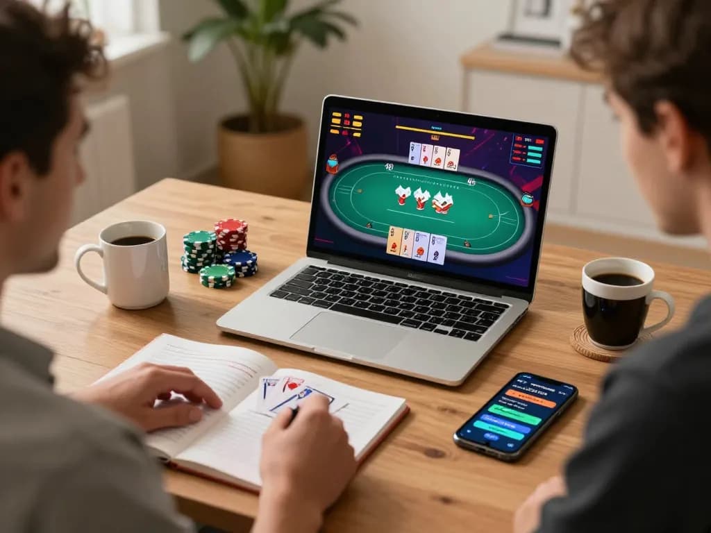Sunwin poker game in a dynamic online setup showcasing chips and cards while strategizing.