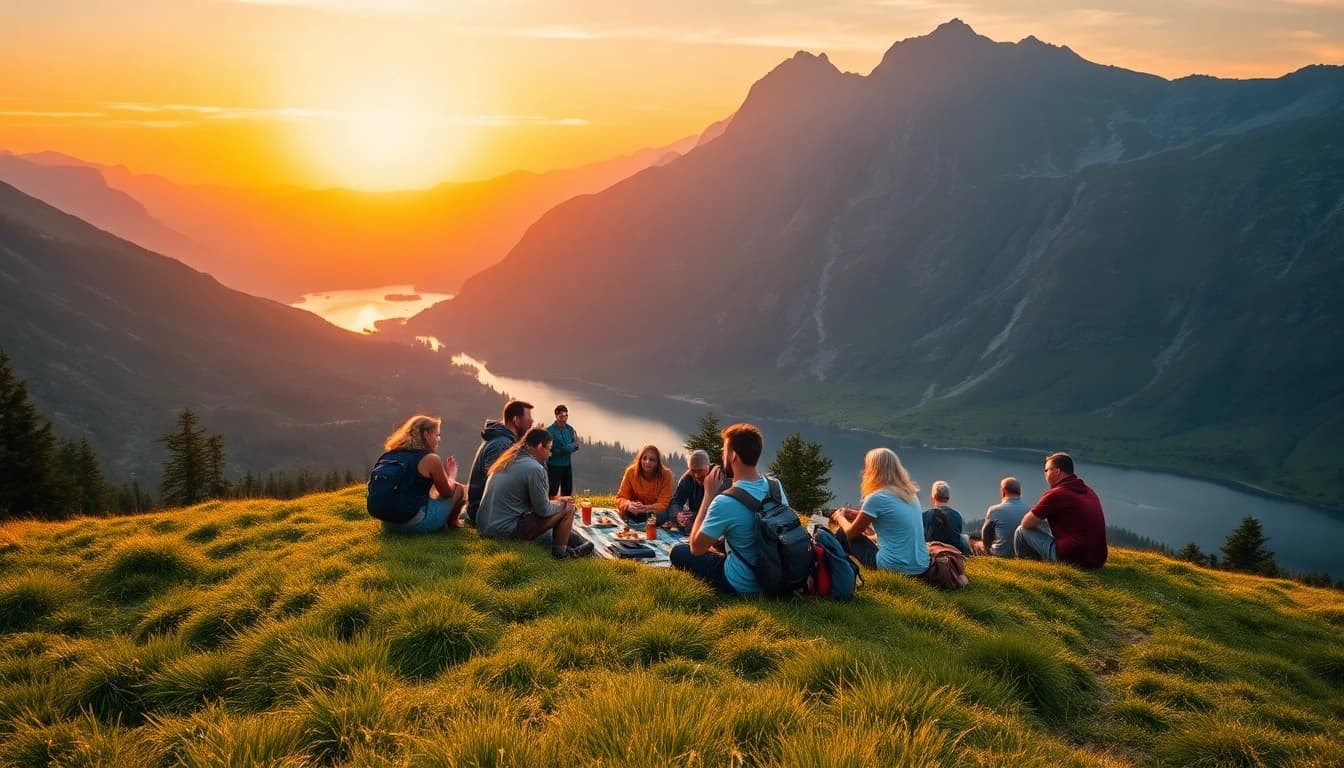 Travelers experiencing freedom and adventure at https://fernweh-abenteuer.de with breathtaking landscape.