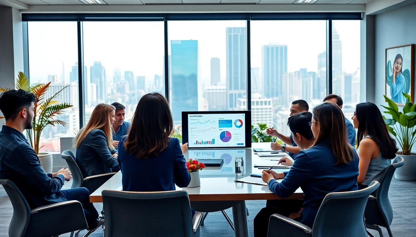 Business team collaborating effectively in a modern office setting