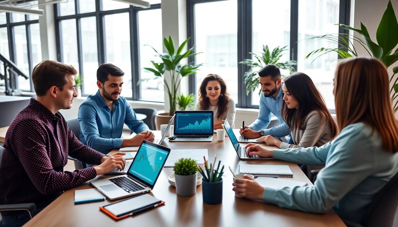 Boosting chatgpt visibility through collaborative strategy sessions in a modern office.