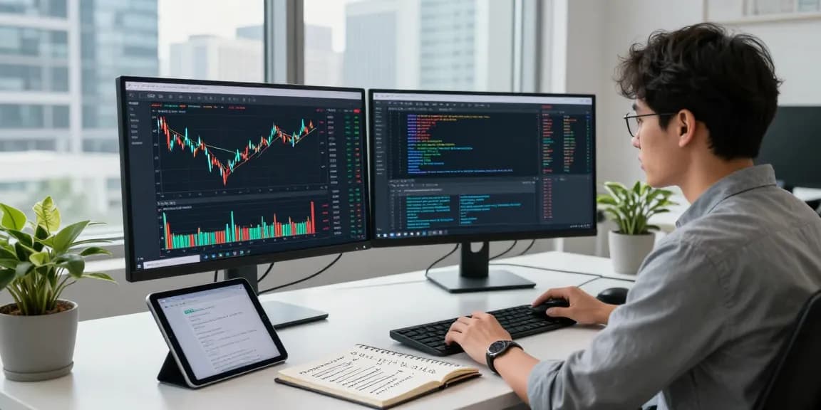 Developer engaging with the SGX stock WebSocket API in a modern tech workspace.