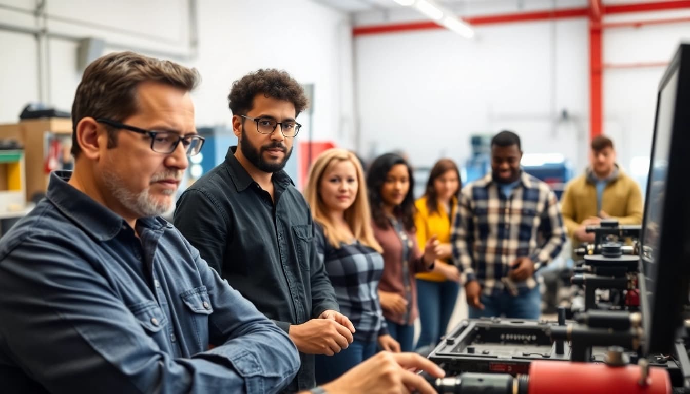 Students learning at a trade school in Tennessee through hands-on training.