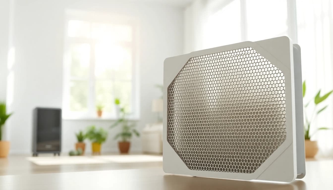 Showcasing a HEPA filter in a clean environment, highlighting its fine filtration efficiency.