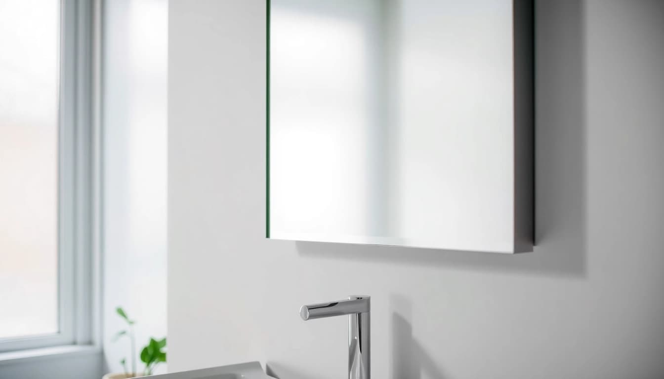 Enhance your space with this elegant bathroom mirror showcasing its sleek design and modern lighting.