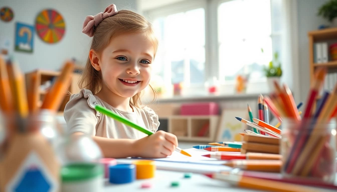 Princess Charlotte creating art with vibrant colors at https://diknews.co.uk/princess-charlotte/ in a cheerful atmosphere.
