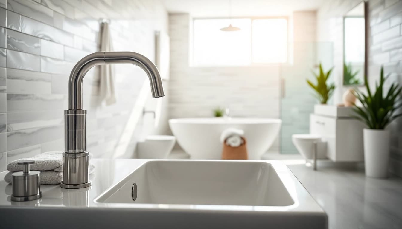 Sonni sanitär products elegantly arranged in a modern bathroom, showcasing sleek designs and a stylish atmosphere.