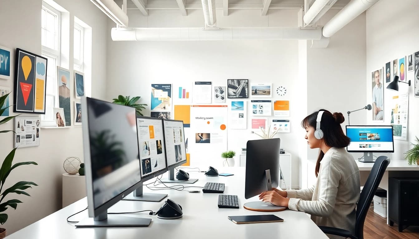 Designing sleek Website Design Hereford visuals in a professional studio environment.