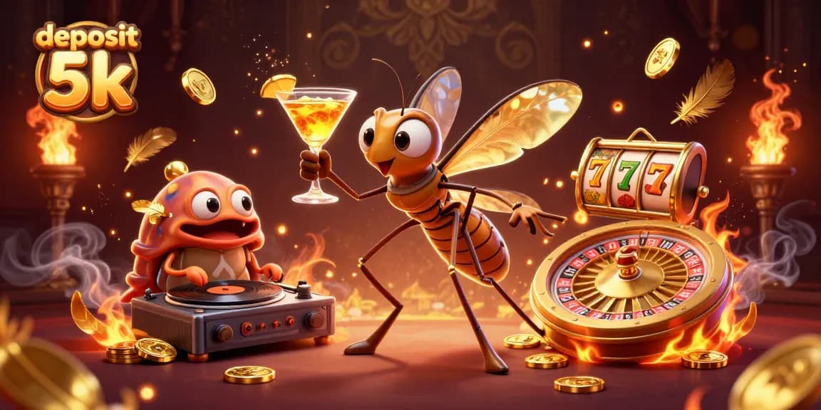 Win big with deposit 5k in a vibrant casino scene featuring unique characters and game elements.