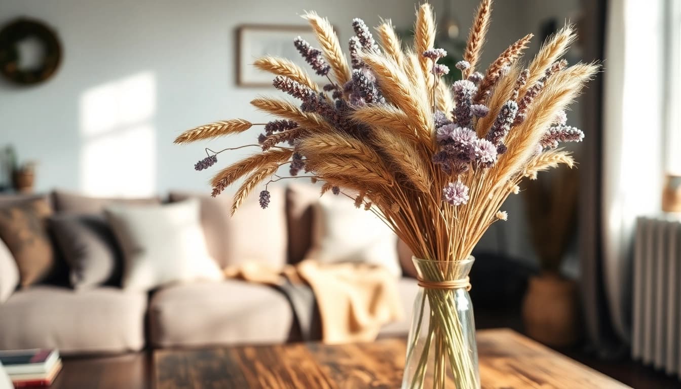 Beautiful dried flowers arrangement showcasing unique textures and colors for decor.