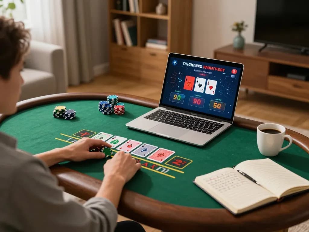 Player engaging in live dealer game on https://www.atqvn.com/ with cozy home setup and laptop.