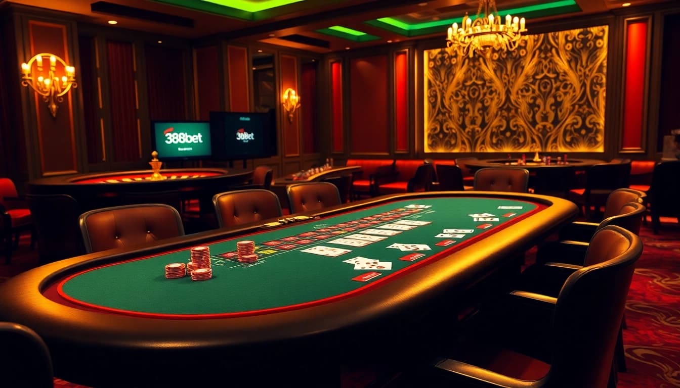 Experience high-stakes poker action at 388bet's luxurious online casino gaming table.
