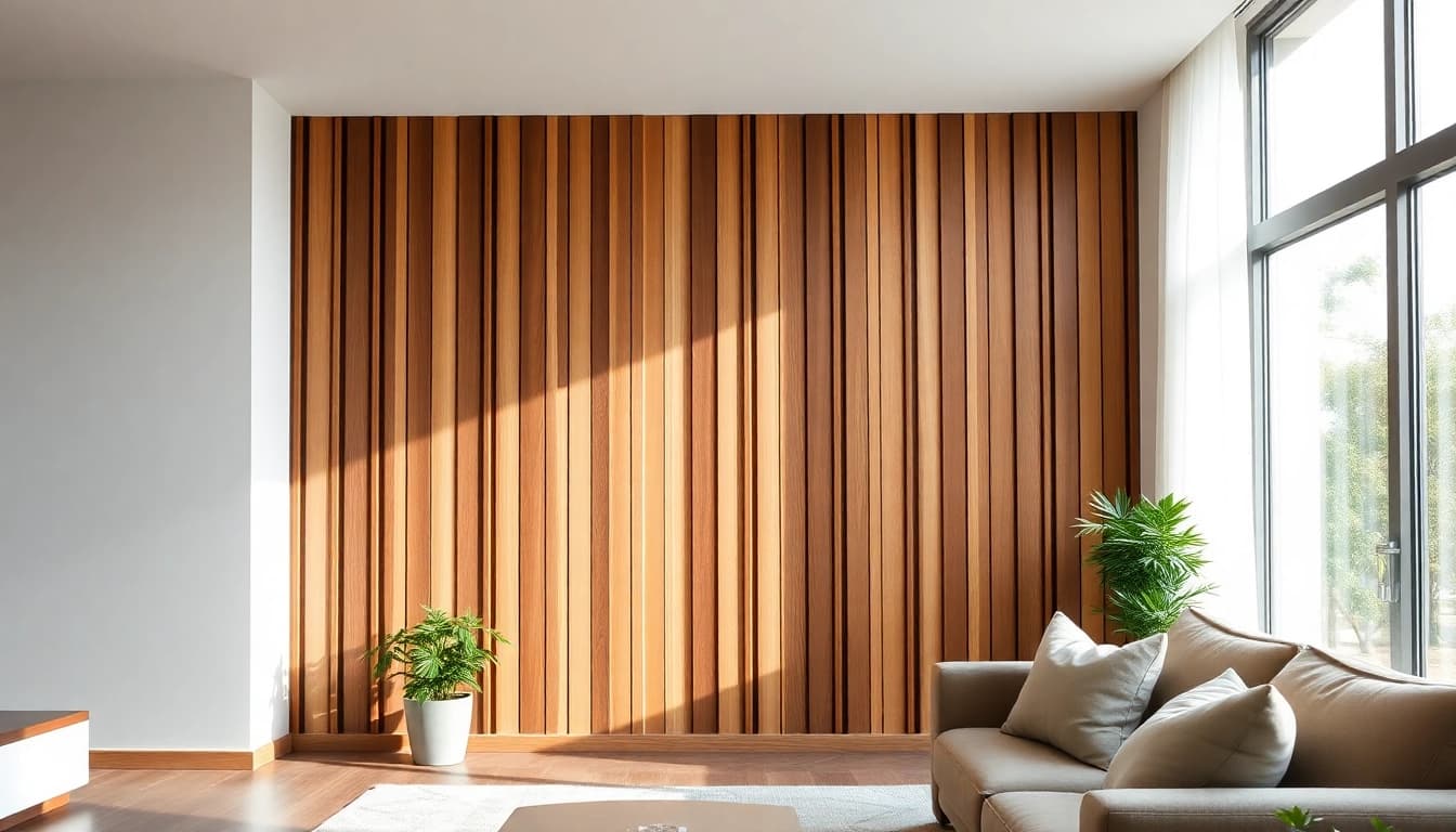 Enhance your space with trendy wood slat wall accents, showcasing a modern interior design.