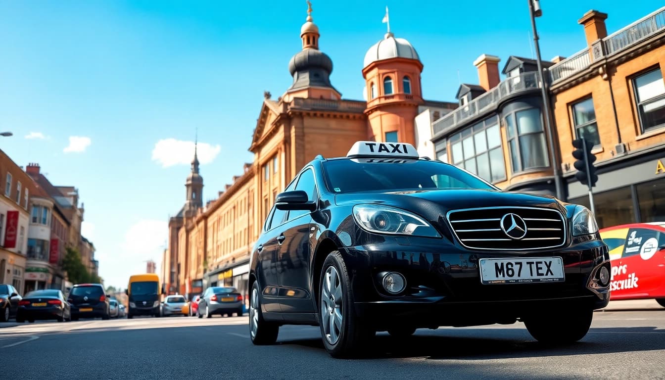 Experience efficient West bridgford Taxi services in a bustling urban environment with modern vehicles.