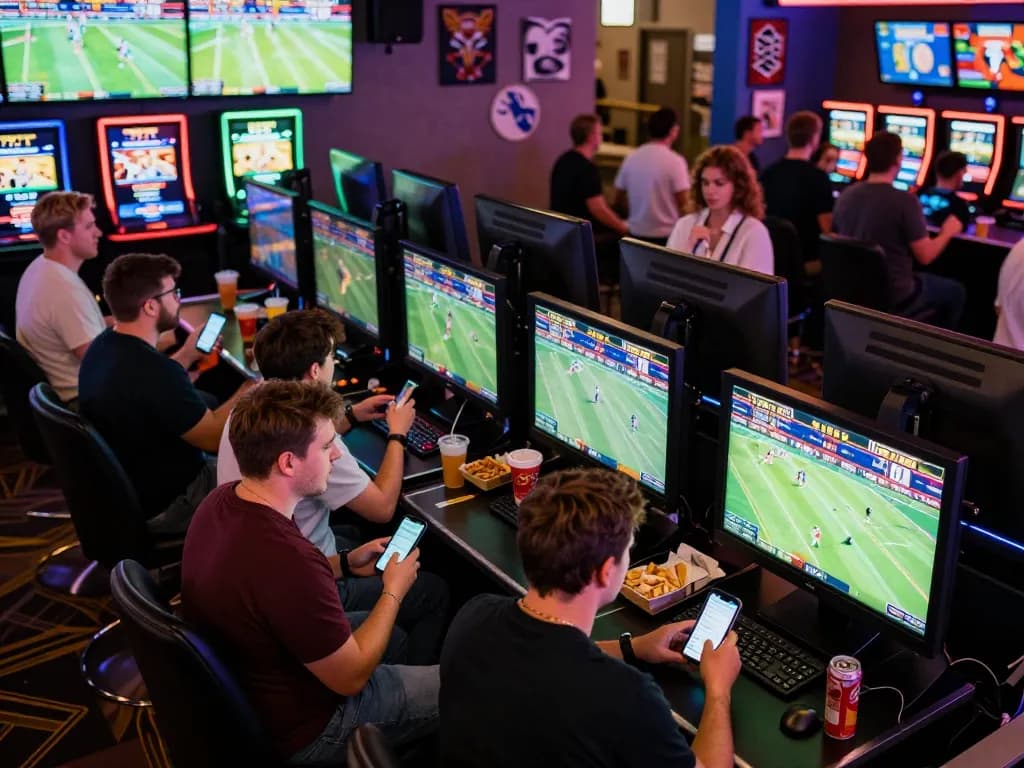 28bet players engaging in dynamic sports betting at an energetic casino atmosphere