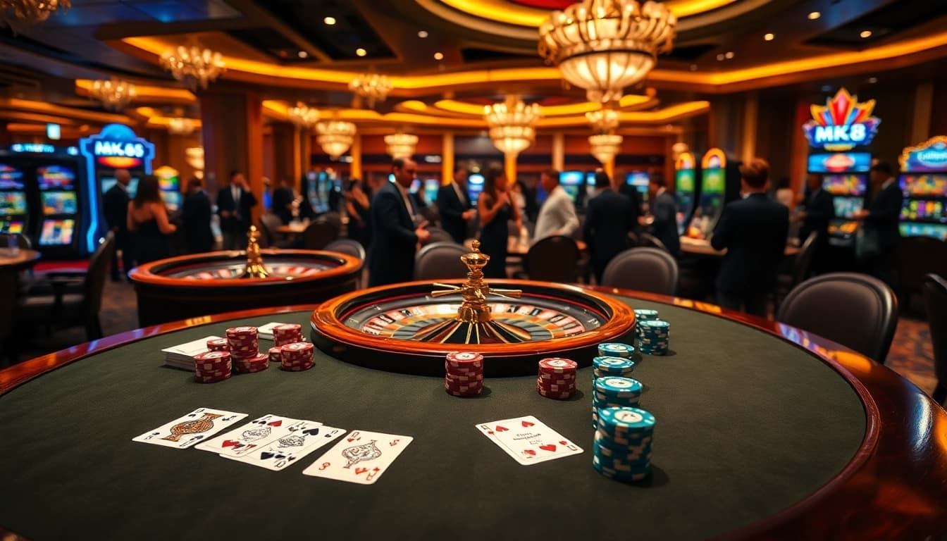 Excited players enjoying their time at the MK8 casino, showcasing poker and roulette highlights.