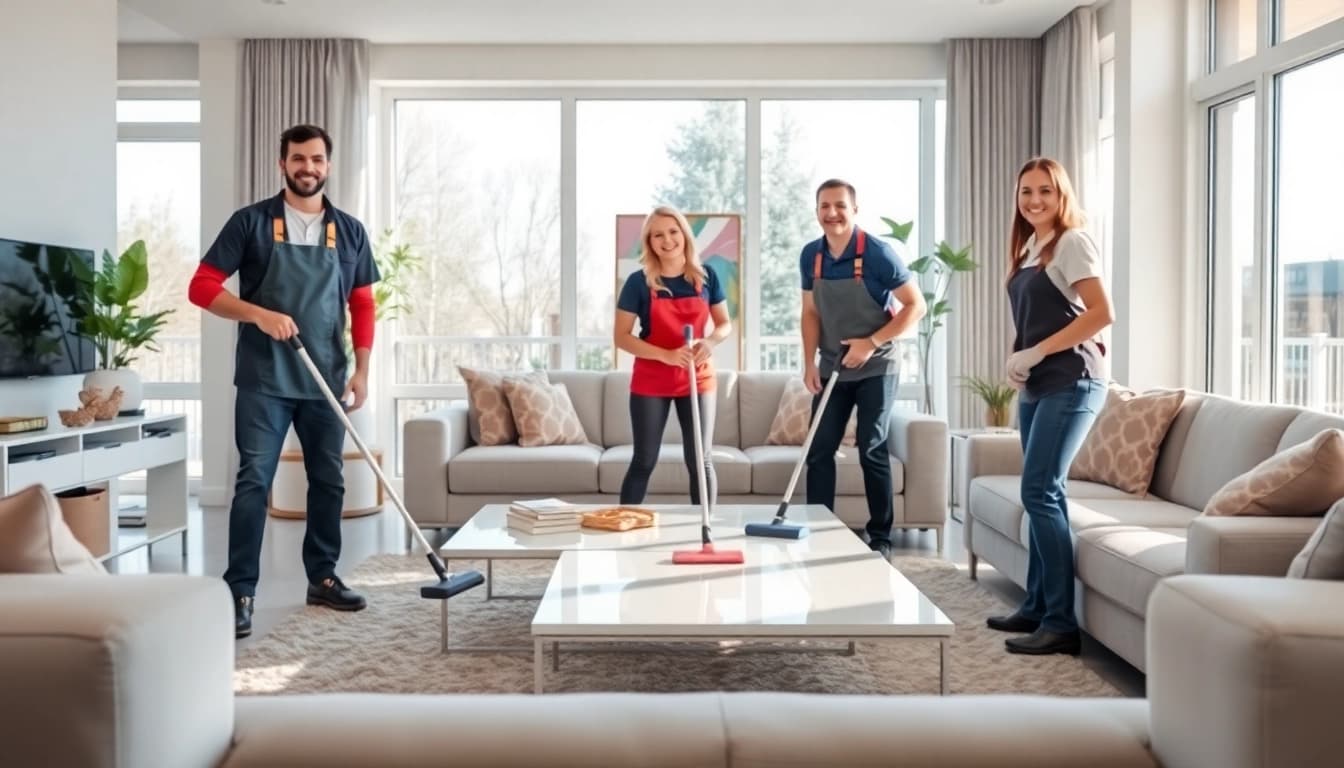 Experience top-notch cleaning services calgary with a professional team showcasing a spotless living area.