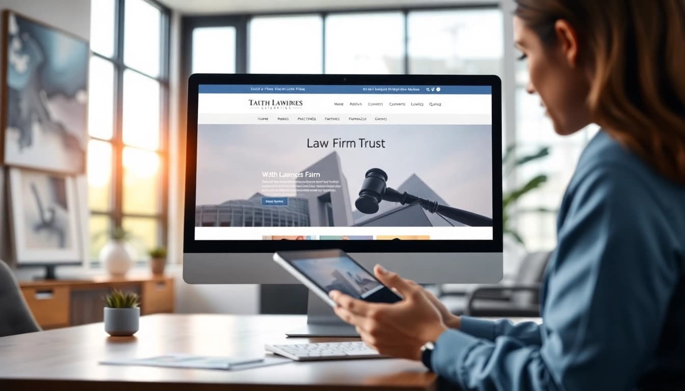 Enhance your online presence with https://www.lawfirmswebsitedesign.com showcased in a professional workspace.