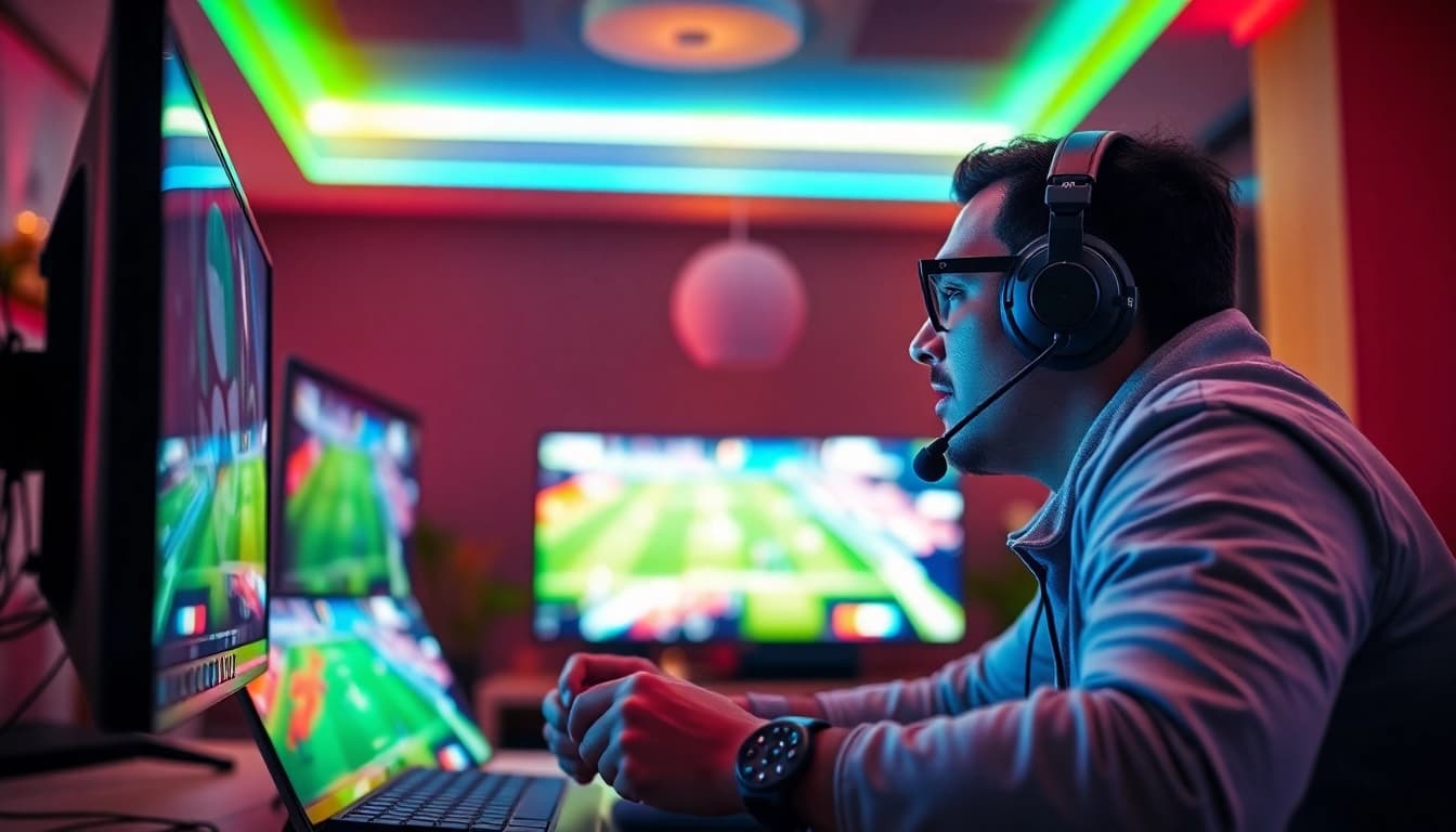 Get excited watching livetv sports with dynamic streaming setups and vibrant lights.