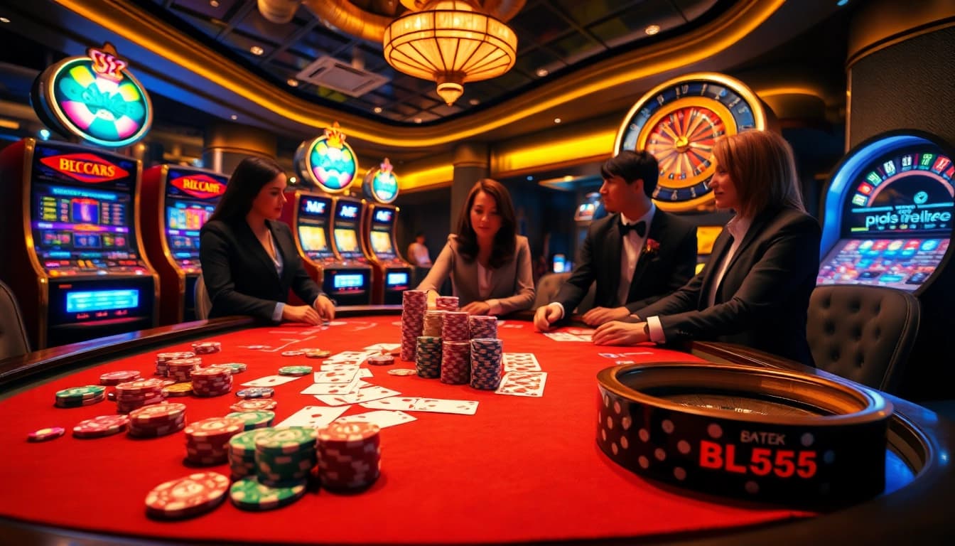 Experience the thrill of gambling with BL555 at a luxurious casino table.
