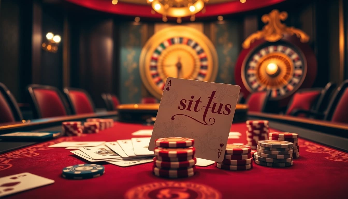 Terlibat dalam kegembiraan situs poker saat pemain bersaing di meja kasino mewah yang dipenuhi kartu dan chip.