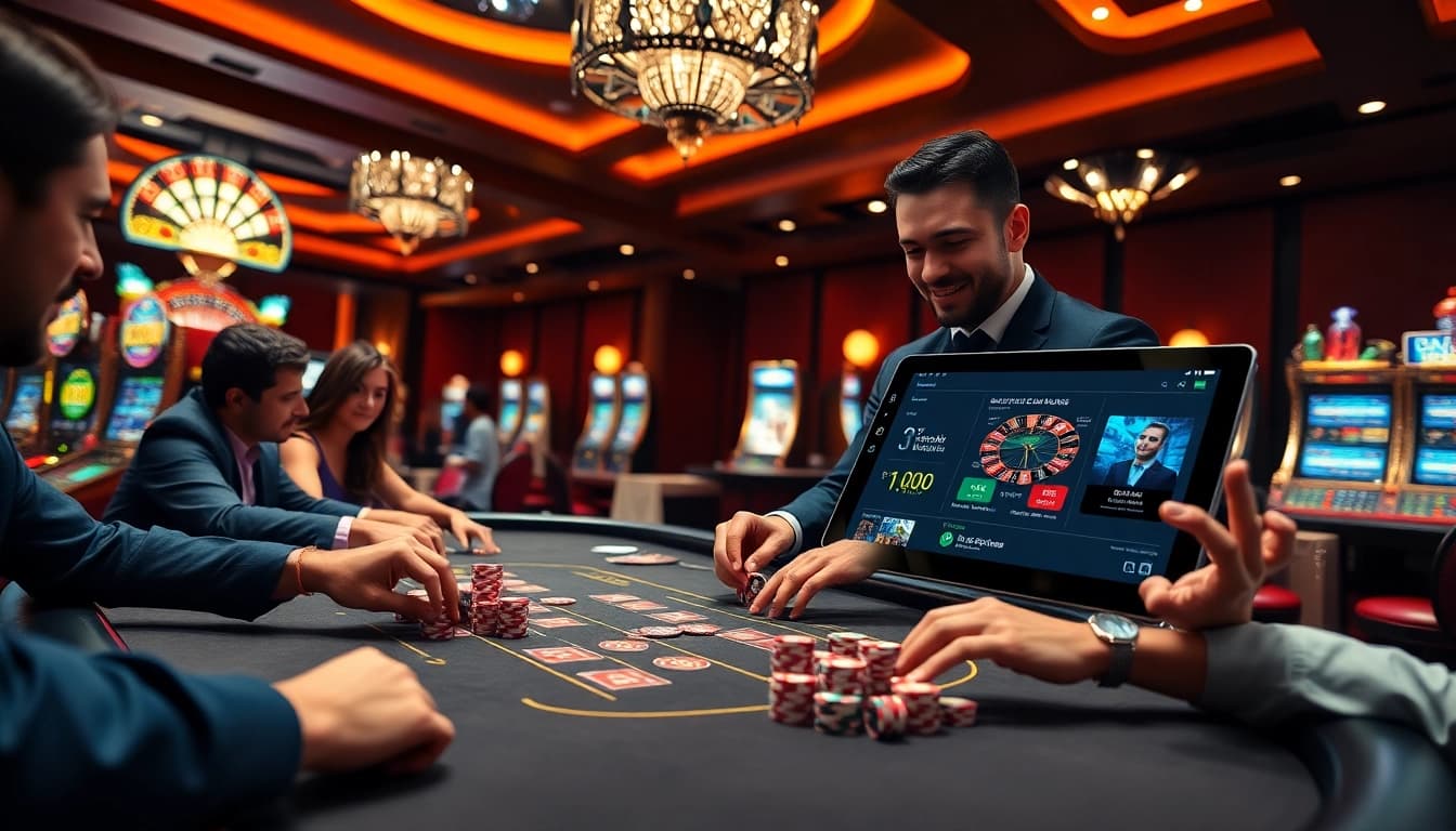 Experience the excitement of gambling at https://918kiss.net/ with players at the casino table.