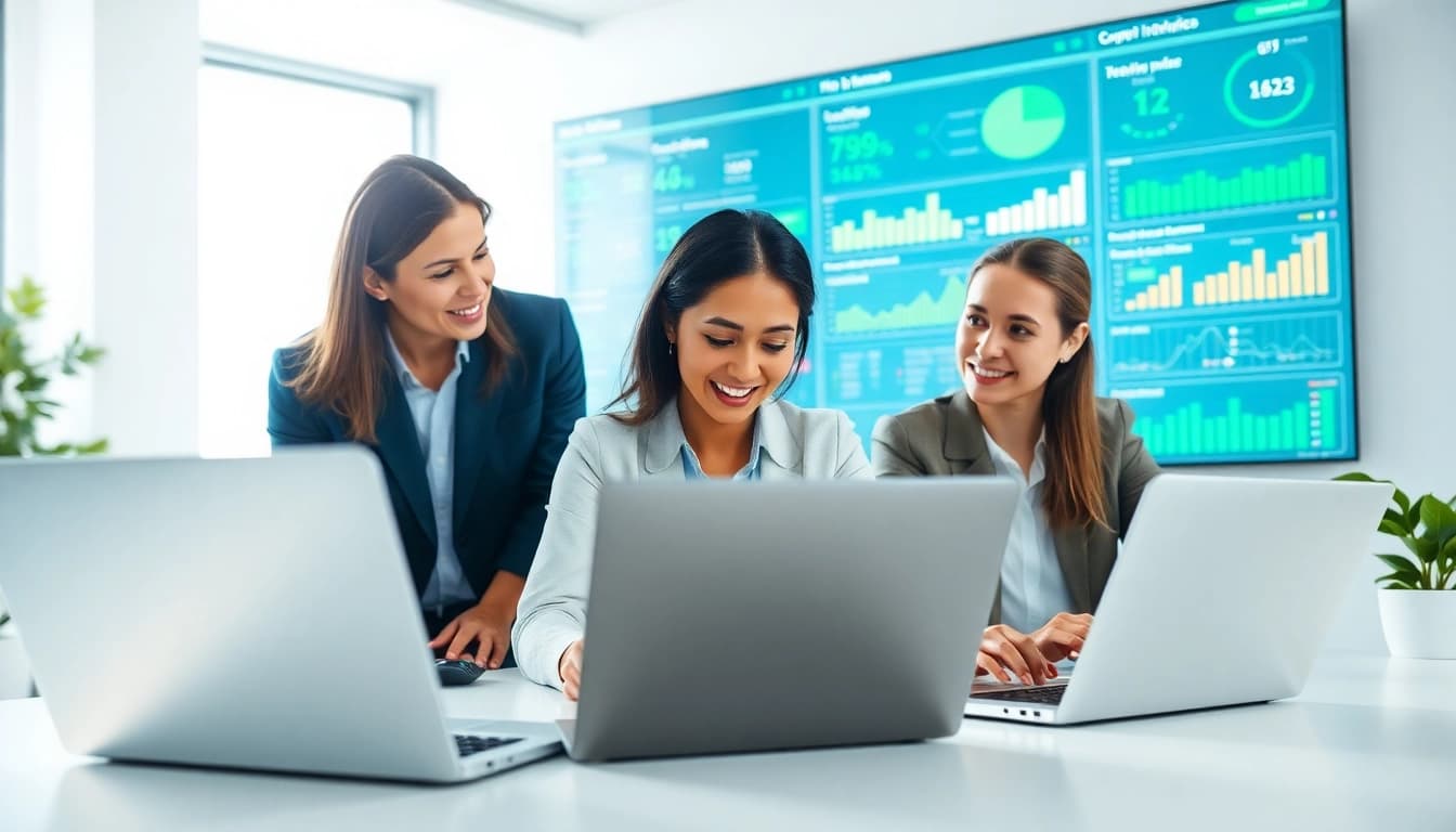 Team utilizing AI for competitive intelligence in a modern office setting.