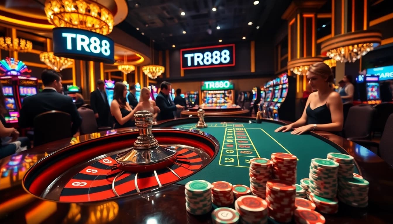 Experience high-stakes excitement with TR88 at a luxurious casino roulette table.