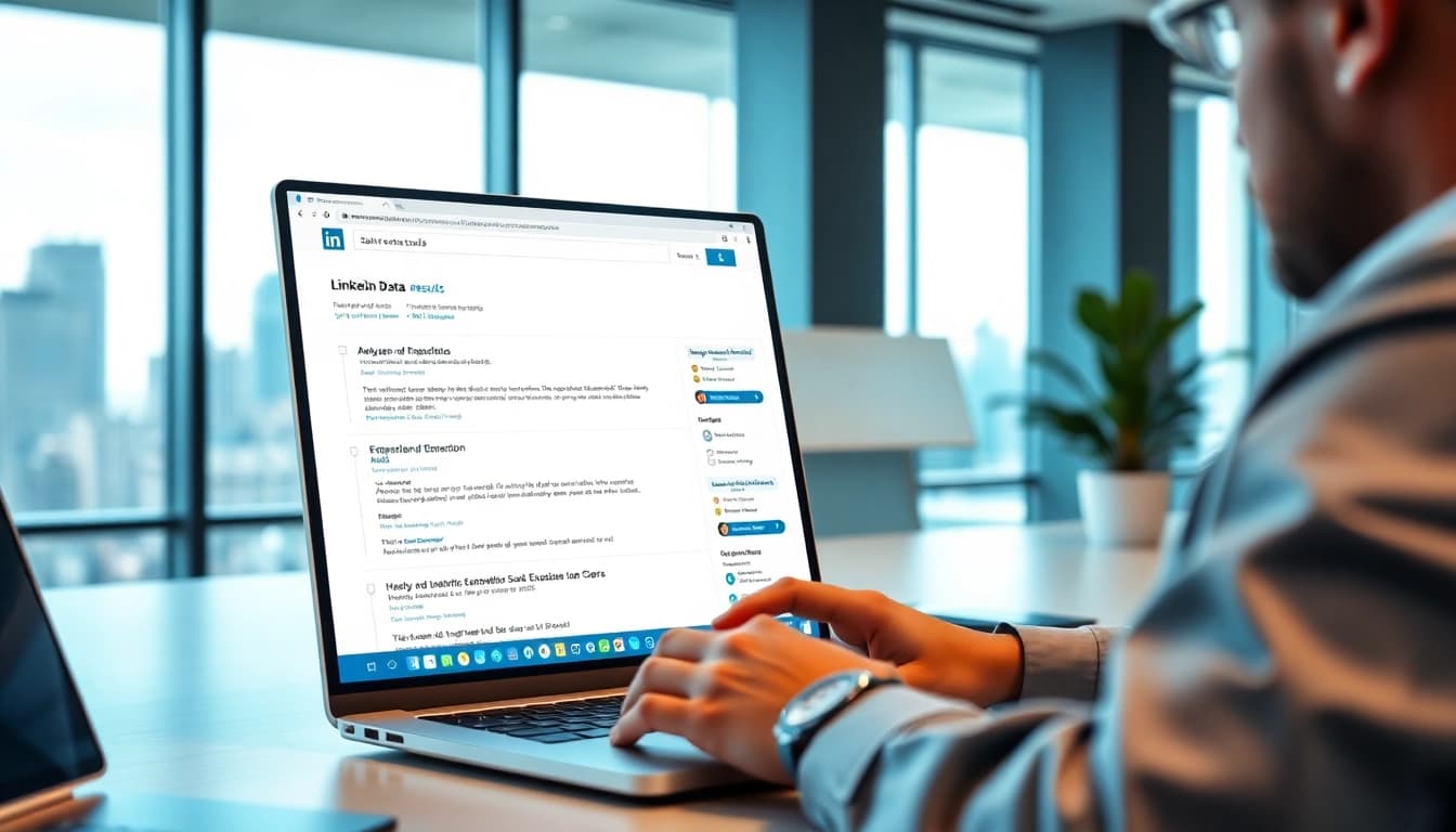 Analyze data using the linkedin search scraper in a modern office setting with advanced tools.