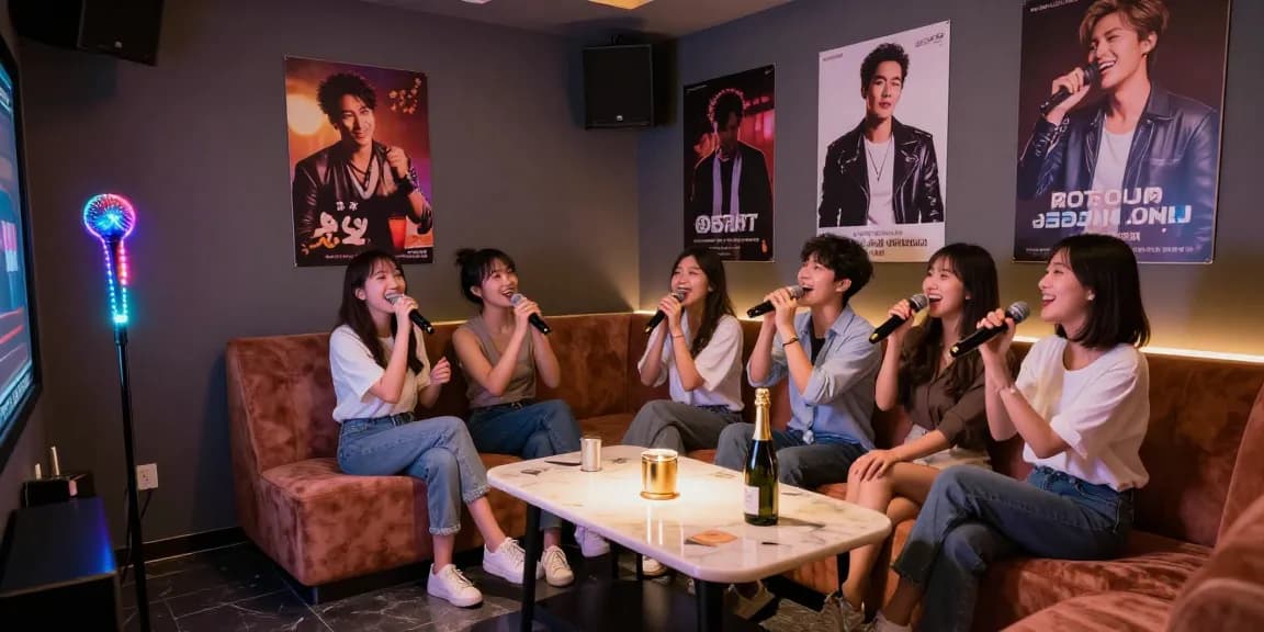 강남 가라오케를 즐기는 친구들, 화려한 조명과 아늑한 인테리어