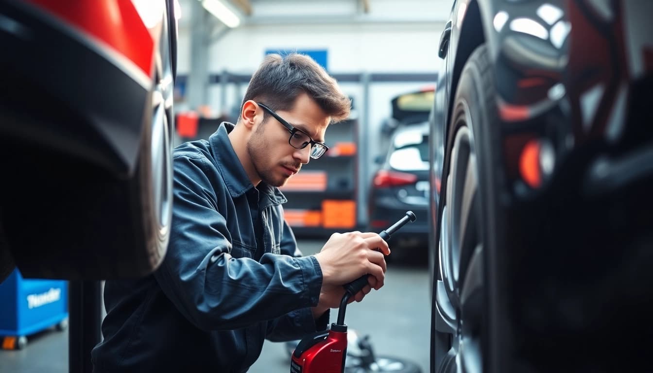 Reifen wechseln berlin mit einem professionellen Techniker in modernem Werkstattumfeld.