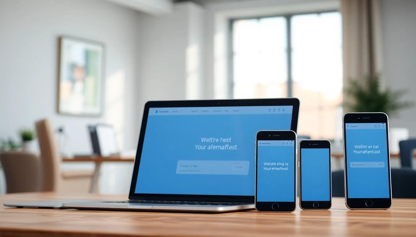 Showcase of https://albmaftoh.com website design on various devices in a professional setting.