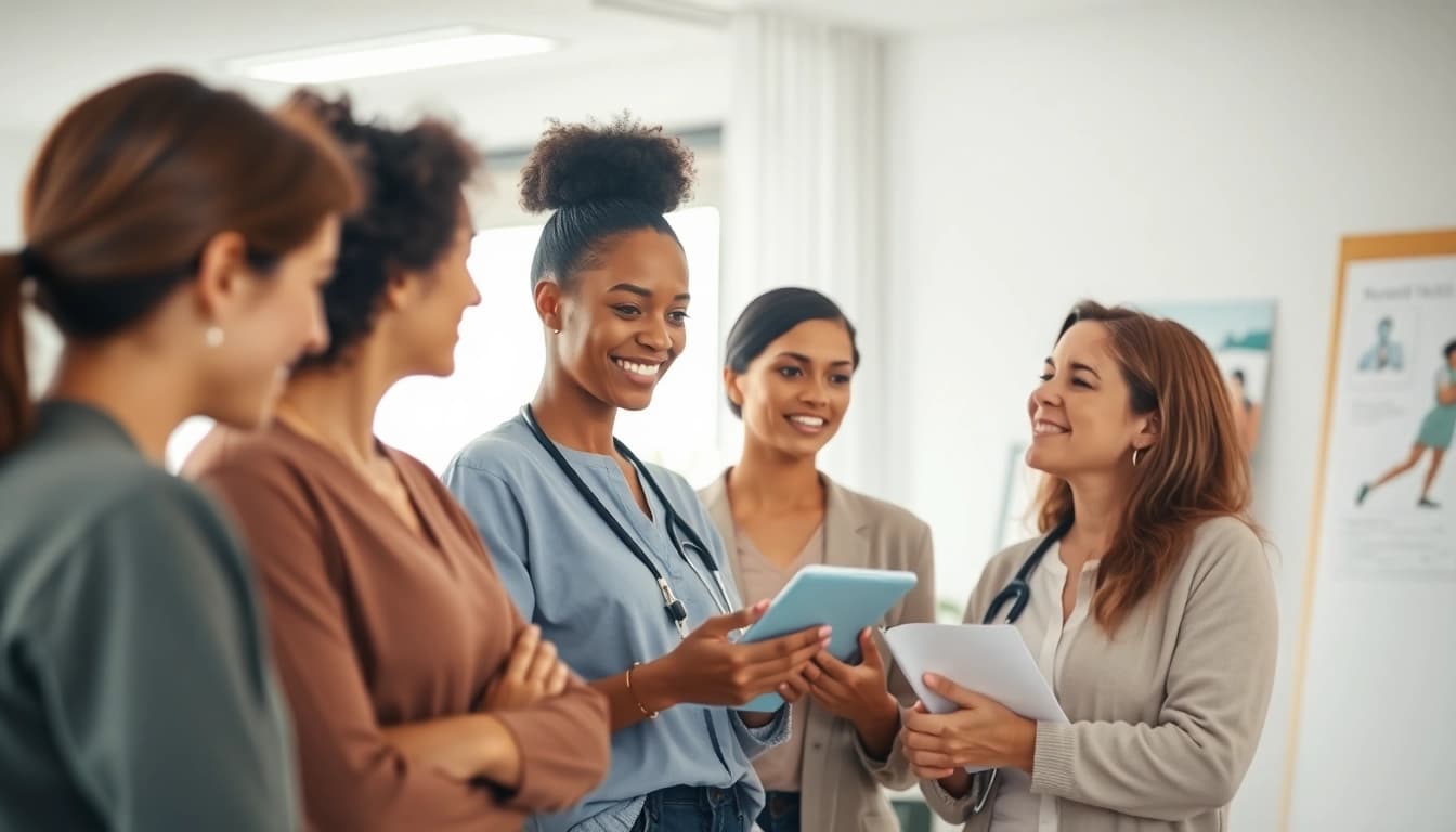 Women discussing health and wellness insights at https://womens-health-advice.org in a supportive environment.