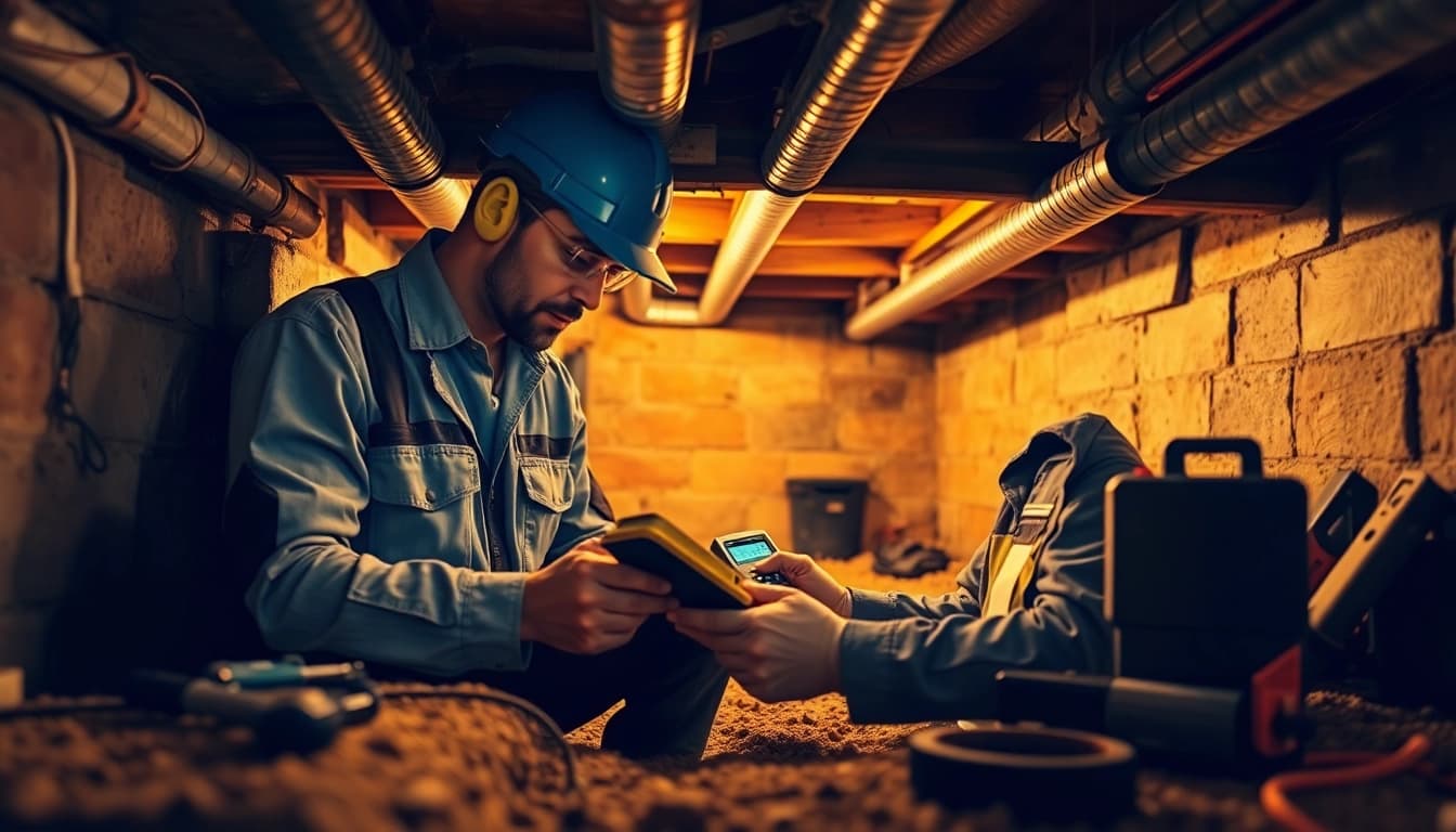 Inspecting crawl space conditions at http://newleafcrawlspace.com for moisture issues.