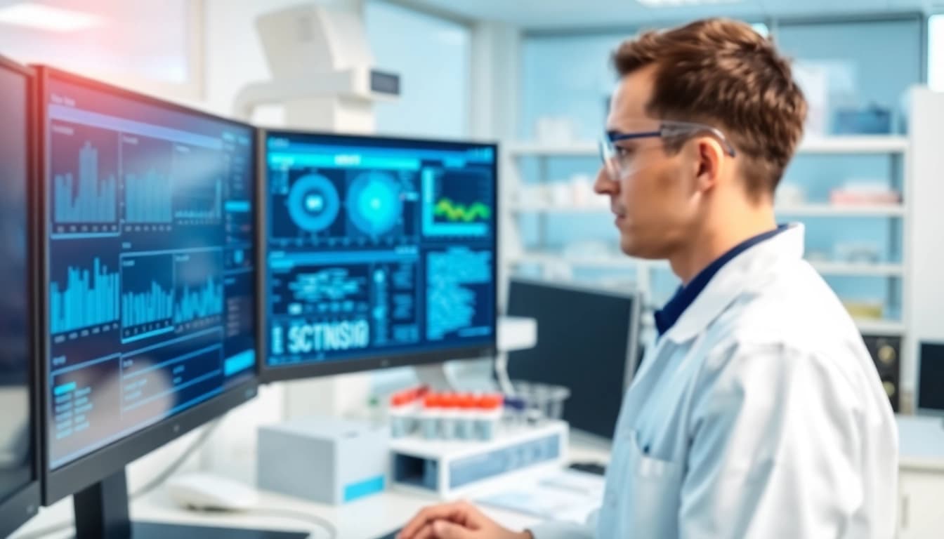 Interacting with Laborinformationssystem LIS in a modern laboratory setting for efficient data management.