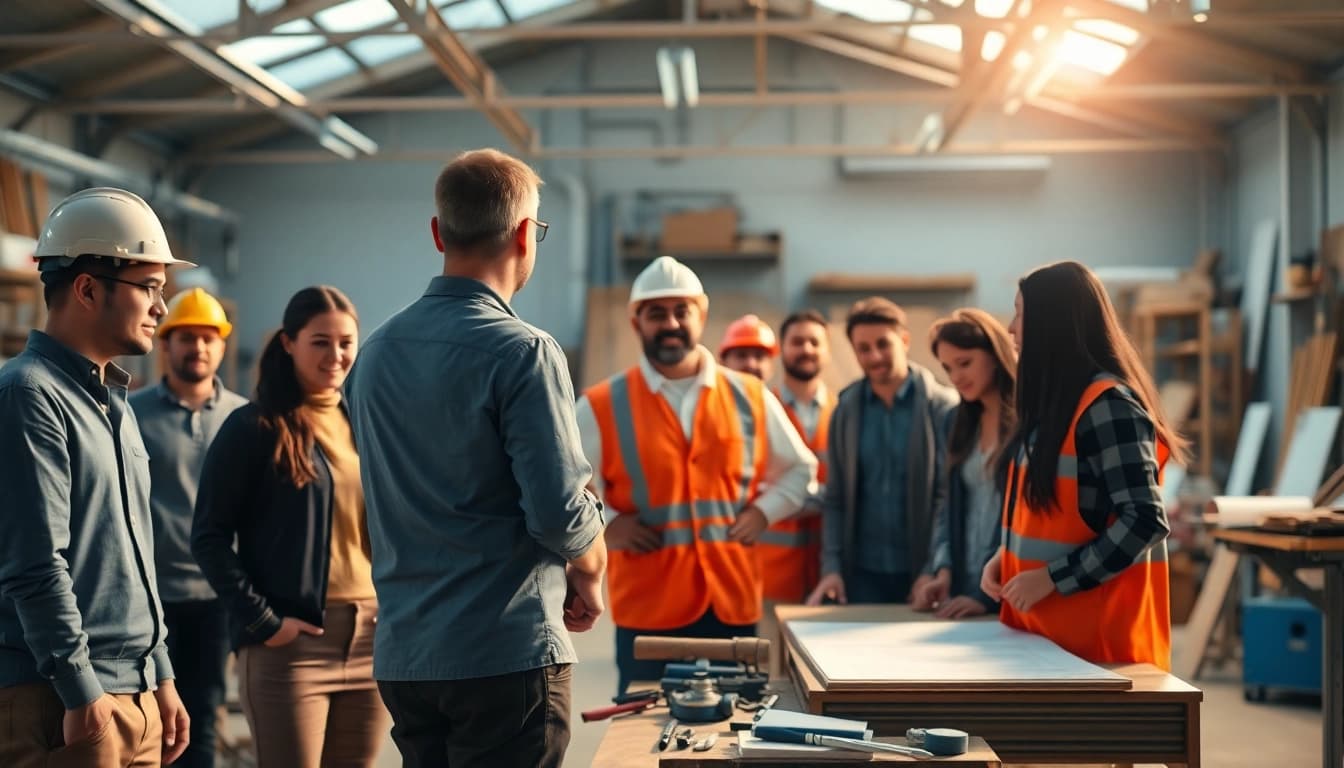 Hands-on training in a construction apprenticeship demonstration with diverse apprentices