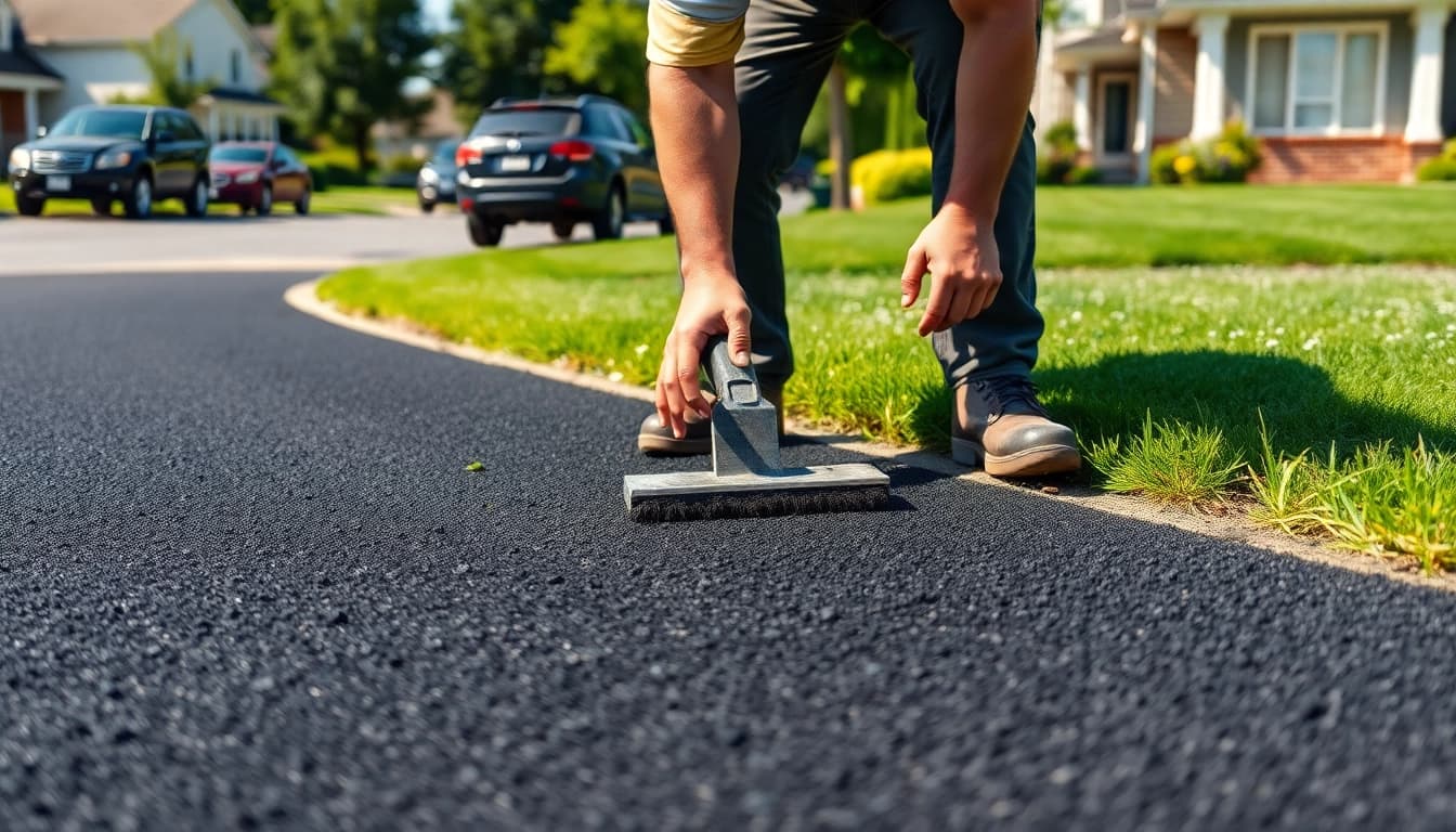 Install Dares Surfacing expertly on a driveway showing a skilled worker at work.