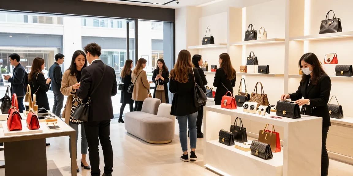 Shoppers exploring high-quality 레플리카 사이트 luxury products in a modern retail environment.
