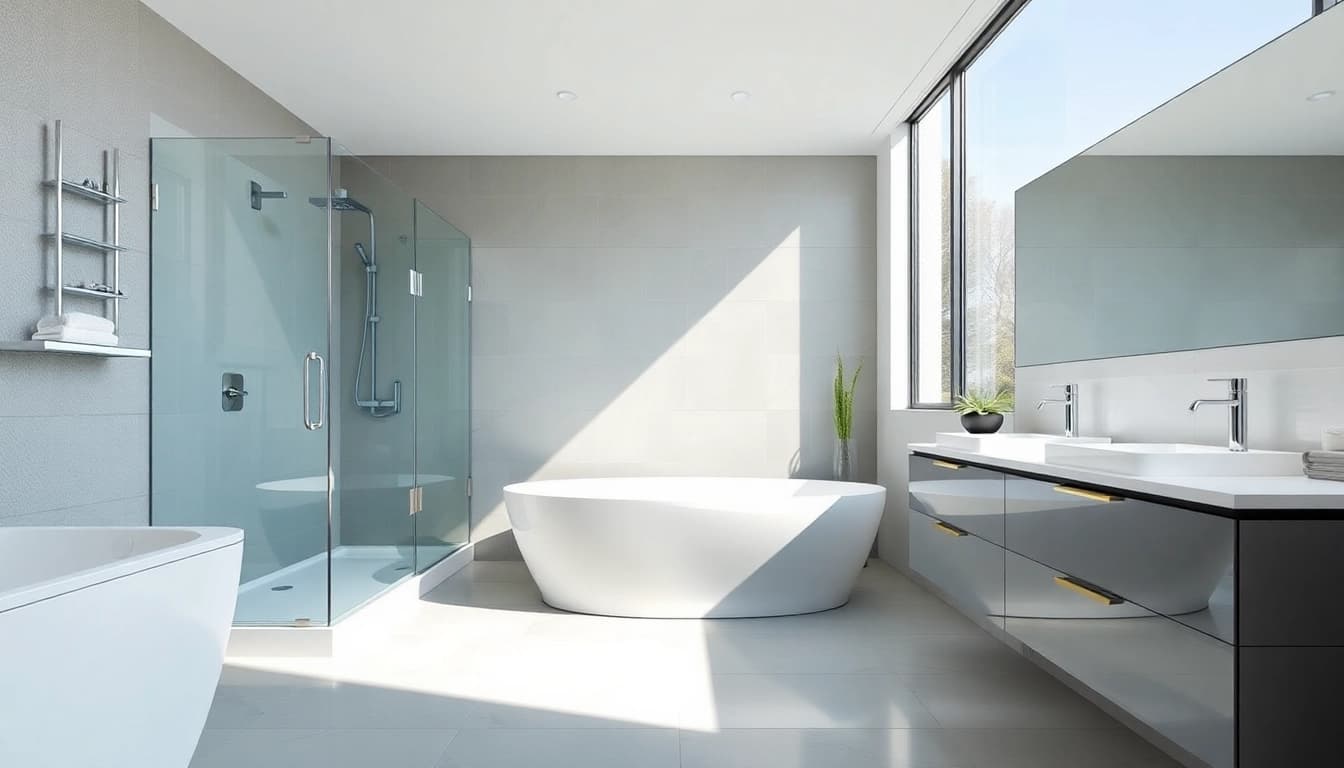 Die hochwertigen Produkte von sonni sanitär GmbH in einem modernen Badezimmer mit eleganten Duschwänden.