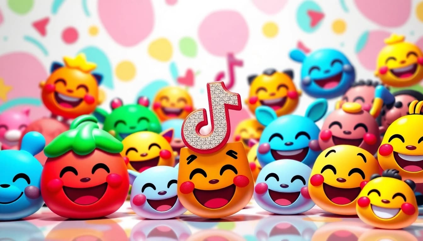 Engaging TikTok emojis in a colorful digital collage representing social media vibrancy.