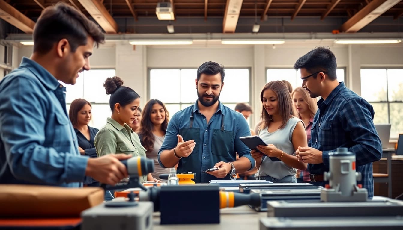 Students learning at trade schools in Southern California, participating in hands-on projects.