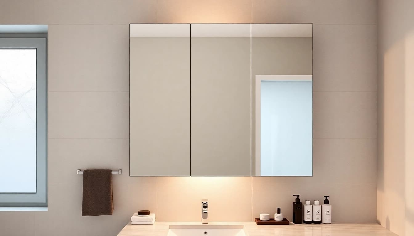 Erleben Sie den eleganten sonni Spiegelschrank in einem modernen Badezimmer mit warmen LED-Lichtern.