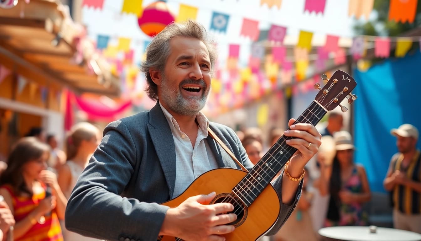 Laoutaris musician captivating the audience at an outdoor festival.