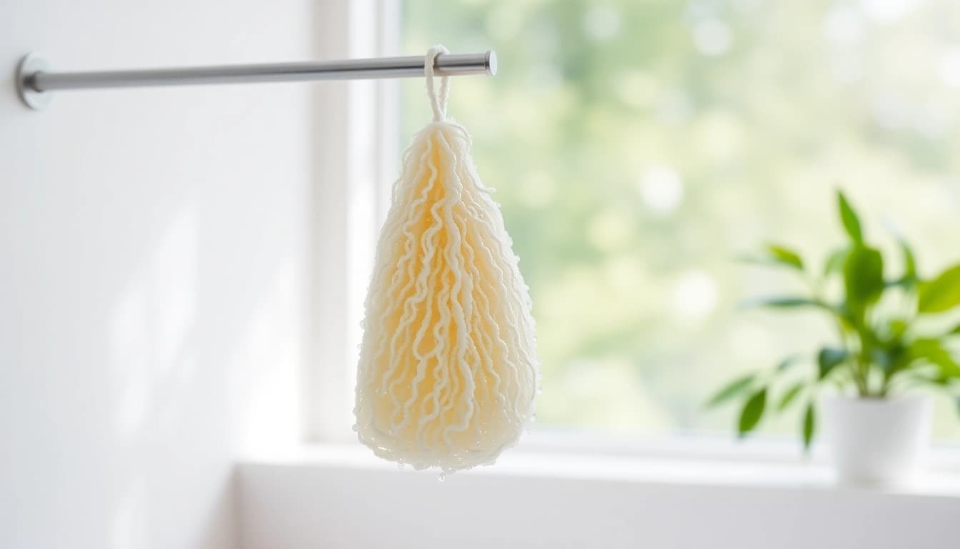 Learn how to clean a loofah naturally with a focus on freshness and cleanliness in this vibrant bathroom setting.