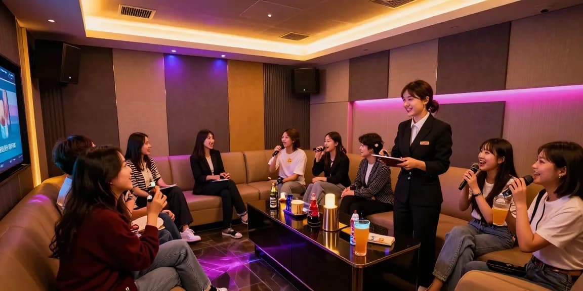 Enjoying a lively nighttime atmosphere at www.3no.org's unique 인천쓰리노 karaoke, featuring vibrant lighting and engaging hosts.