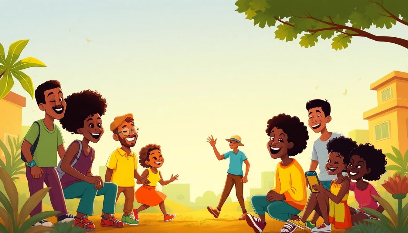 A vibrant illustration of diverse African American cartoons celebrating culture and joy.